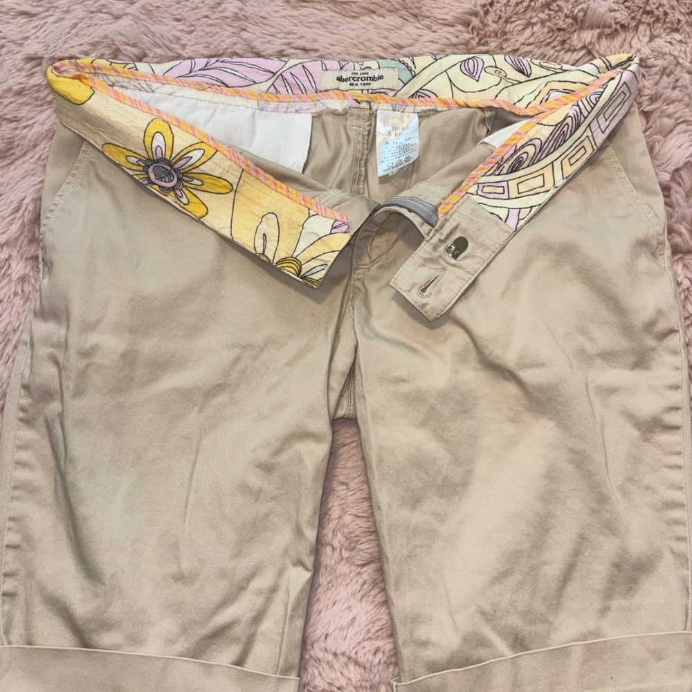 Abercrombie & Fitch Khaki with Pink and Yellow Floral Waistband